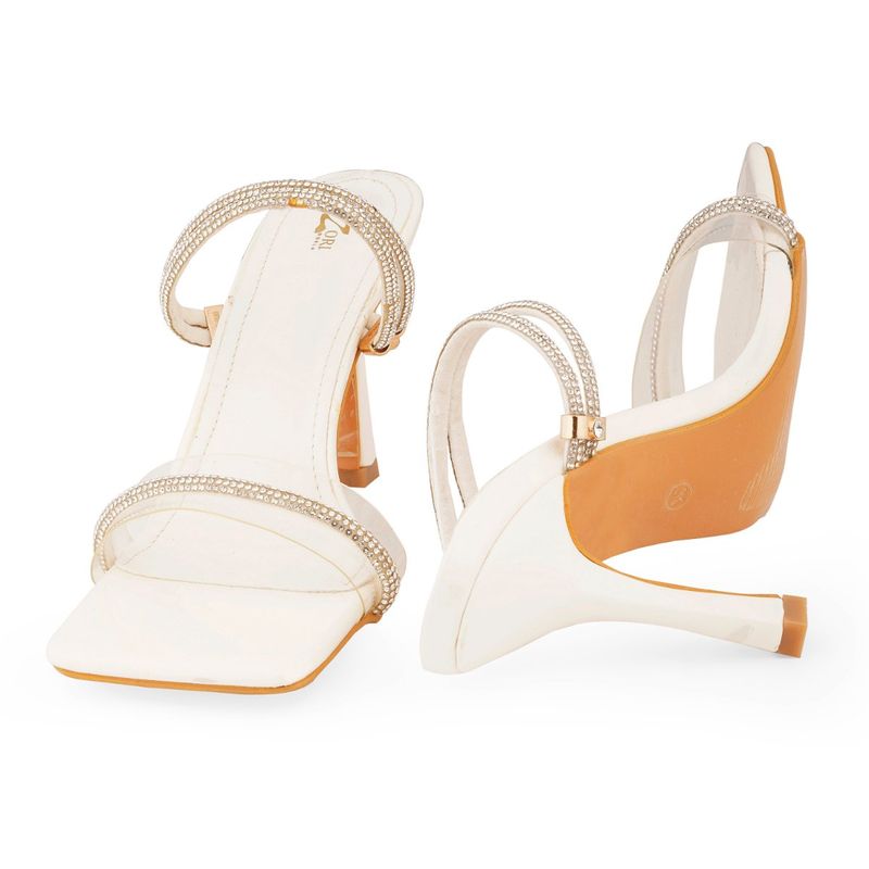 Zori World Dazzle - Embellished White Adjustable Crystal Strap Heels (EURO 36)