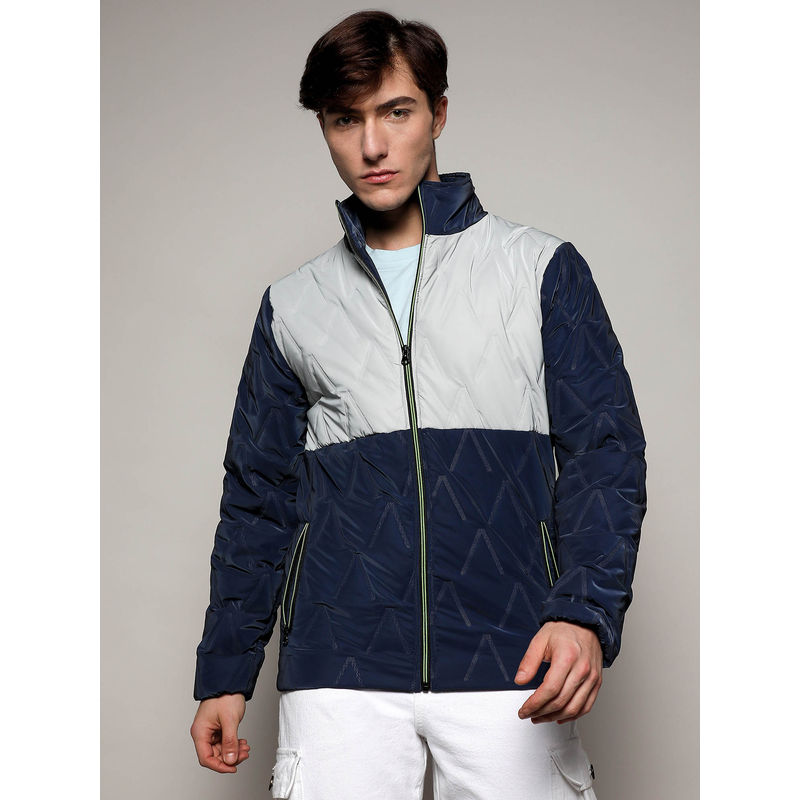 Campus Sutra Mens Contrast V Quilted Puffer Multi-Color Jacket (M)