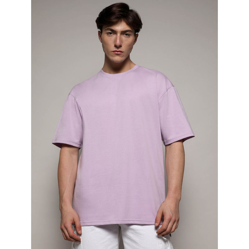 Campus Sutra Mens Oversized Basic Lavender T-Shirt (L)