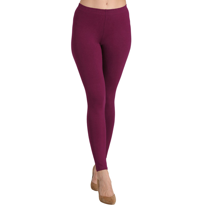 Groversons Paris Beauty Ankle length Leggings for Women - Maroon (M)