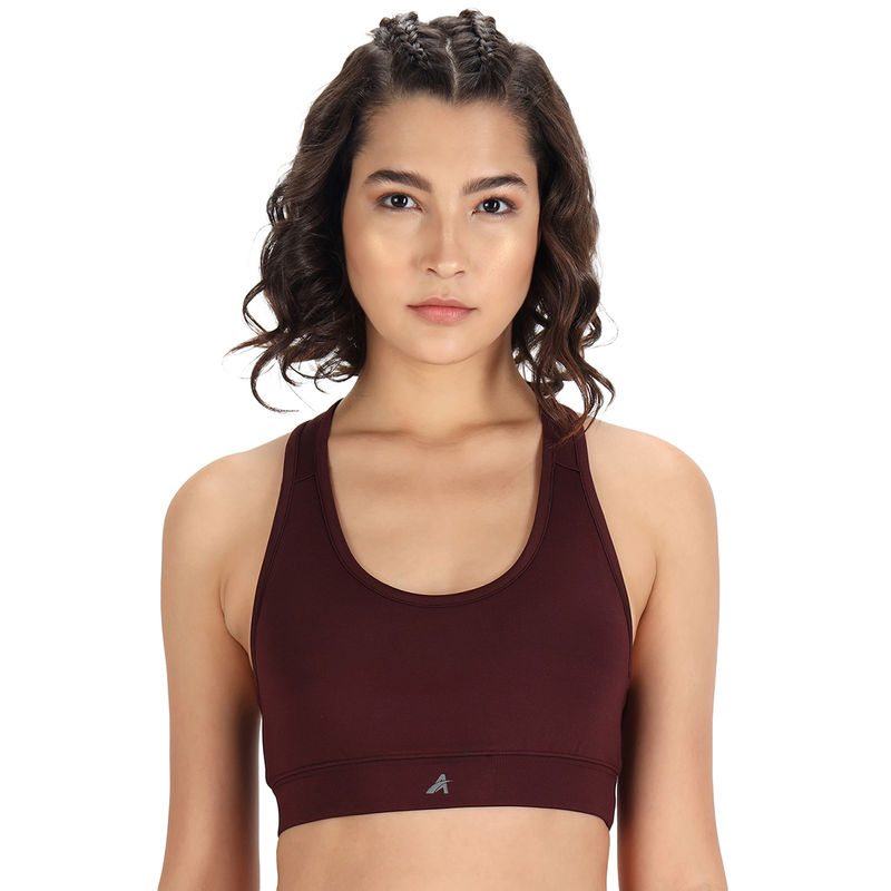 Athlisis Women Maroon Solid Non-Wired Lightly Padded Workout Bra - Maroon (M)