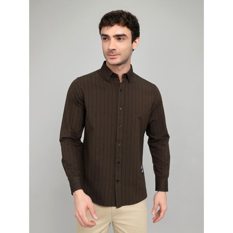 Rock.it Men Brown Regular Fit Collar Neck Striped Shirt (S)