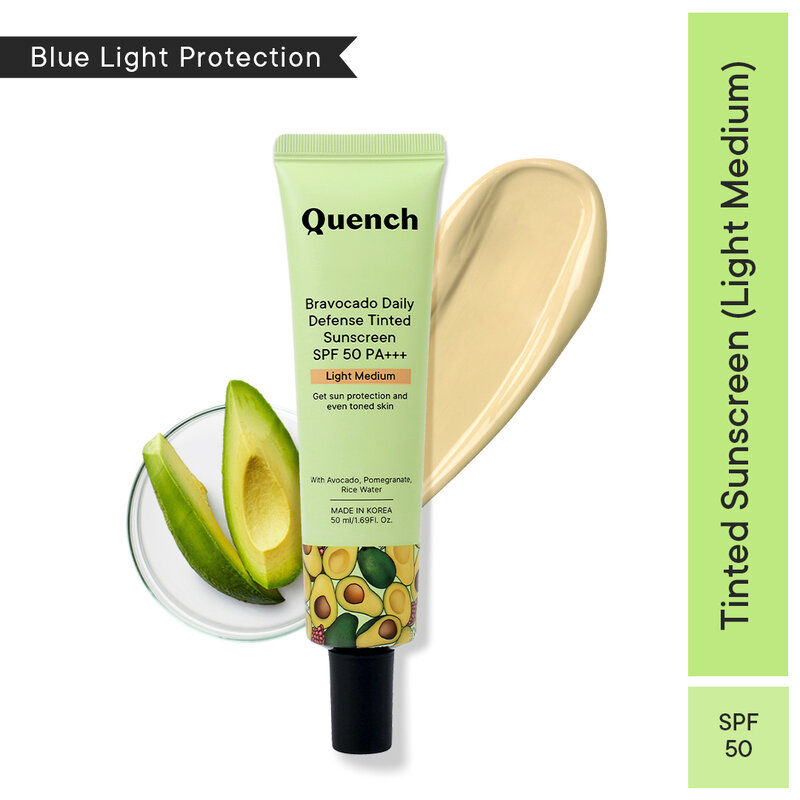 Quench Vitamin E Tinted SPF 50 Sunscreen PA+++ with both Mineral & Chemical Actives (Light Medium)