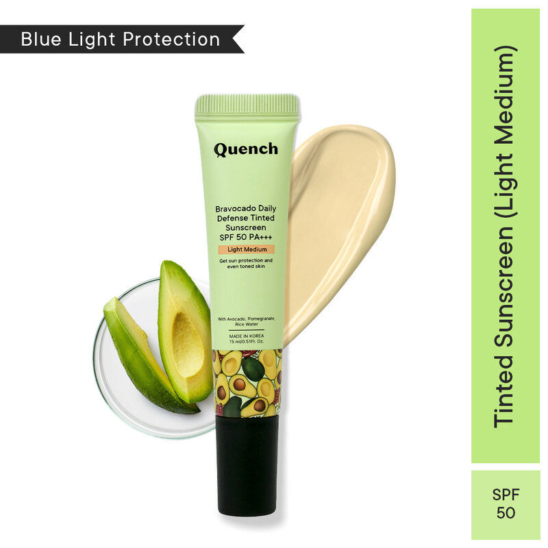 Quench Vitamin E Tinted SPF 50 Sunscreen PA+++ with both Mineral & Chemical Actives (Light Medium)