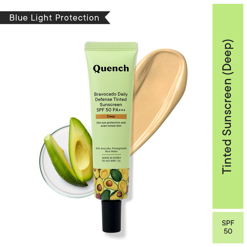 Quench Vitamin E Tinted SPF 50 Sunscreen PA+++ with both Mineral & Chemical Actives (Deep)