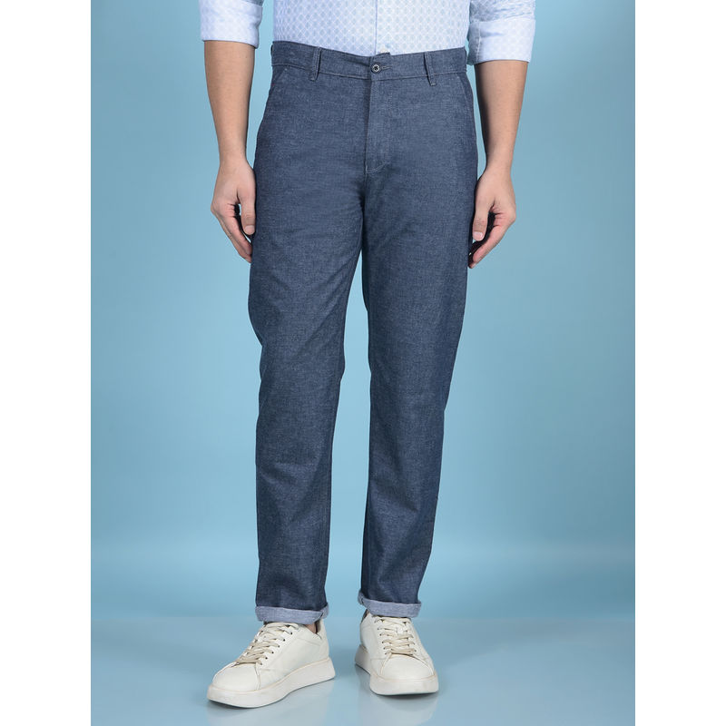 CRIMSOUNE CLUB Club Men Navy Blue Linen Trouser (34)