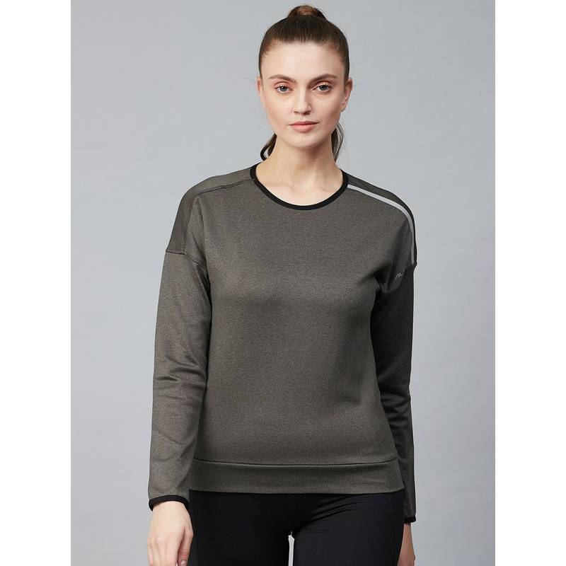 Alcis Women Charcoal Grey Solid Running Pullover Sweatshirt (L)