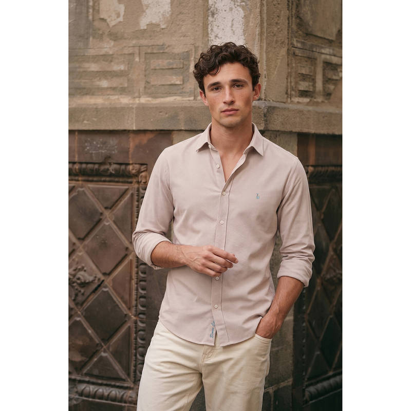 Simon Carter Men Beige Cotton Slim Fit Shirt (40)
