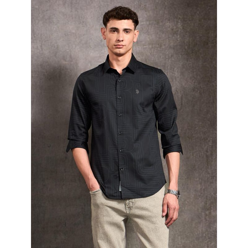 U.S. Polo Assn. Denim Co. Men's Brand Printed Black and Gold Shirt (39)