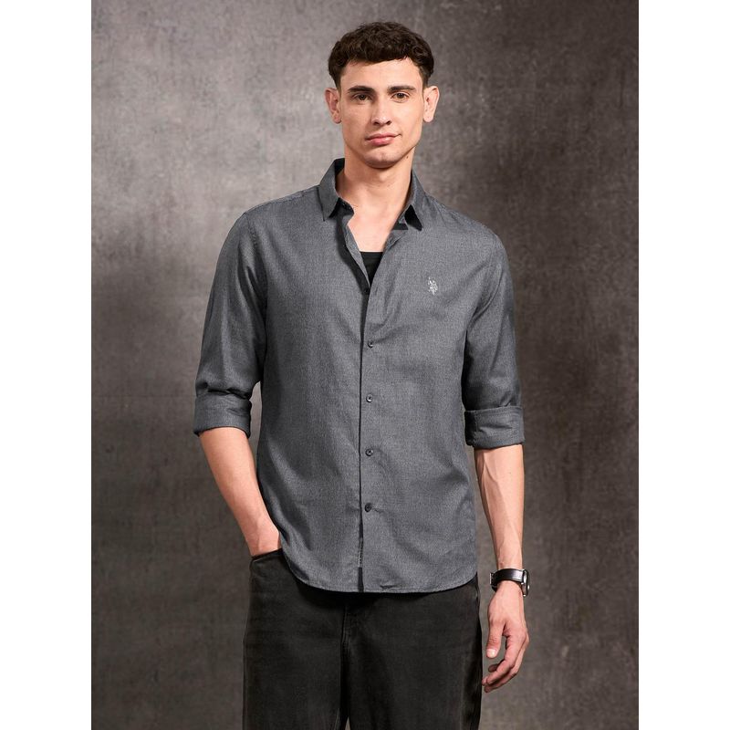 U.S. Polo Assn. Denim Co. Men's Black and Gold Self Design Houndstooth Shirt (40)