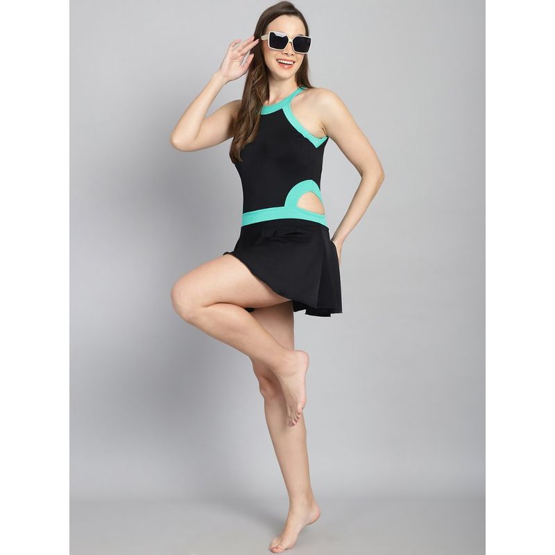 Cukoo Padded Black and Sea Green Border Swimsuit (L)