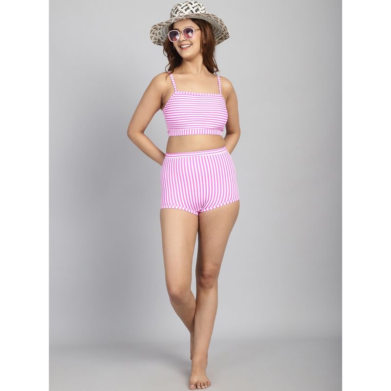 Cukoo Padded Pink Striped Tankini Swimwear (Set of 2) (M)