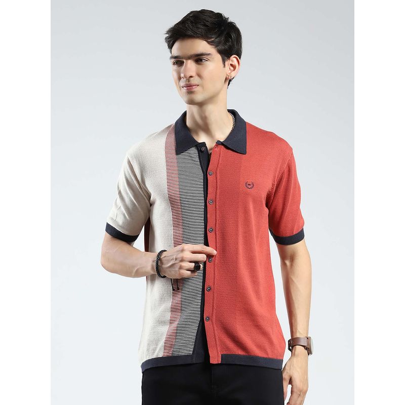 Monte Carlo Rust Men Self Design Collar Neck Polo T-Shirt (M)