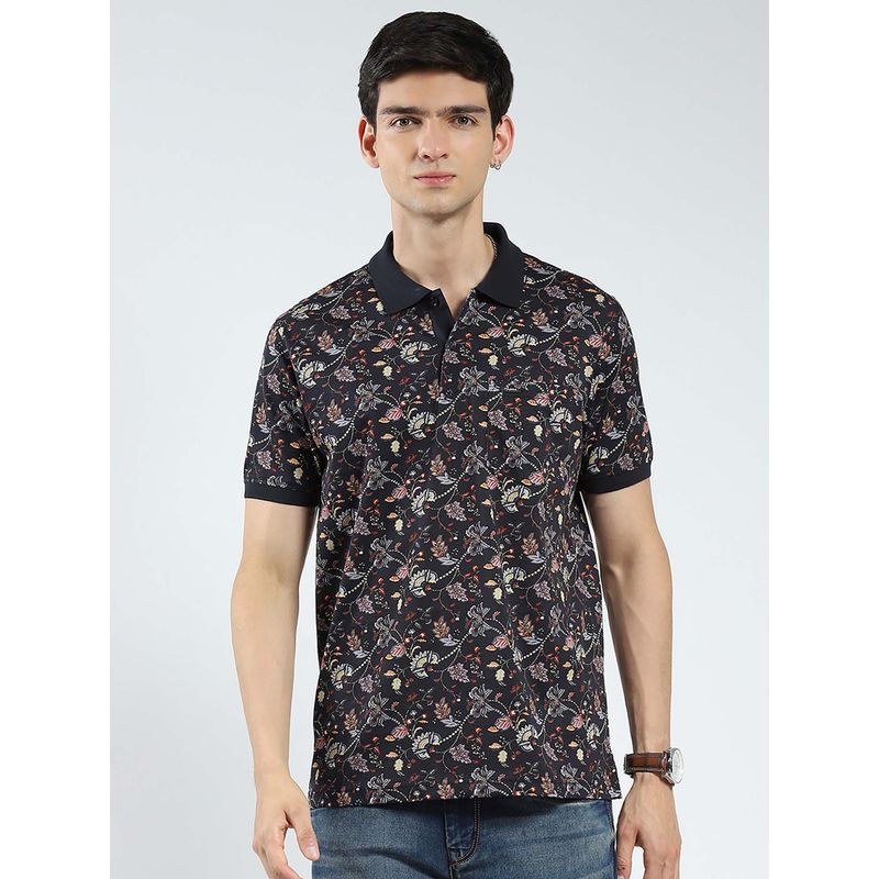Monte Carlo Black Men Printed Collar Neck Polo T-Shirt (L)