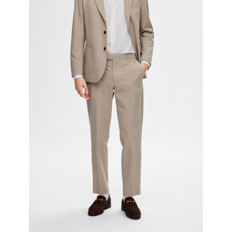 Selected Men Beige Seersucker Tailored Formal Trousers (48)