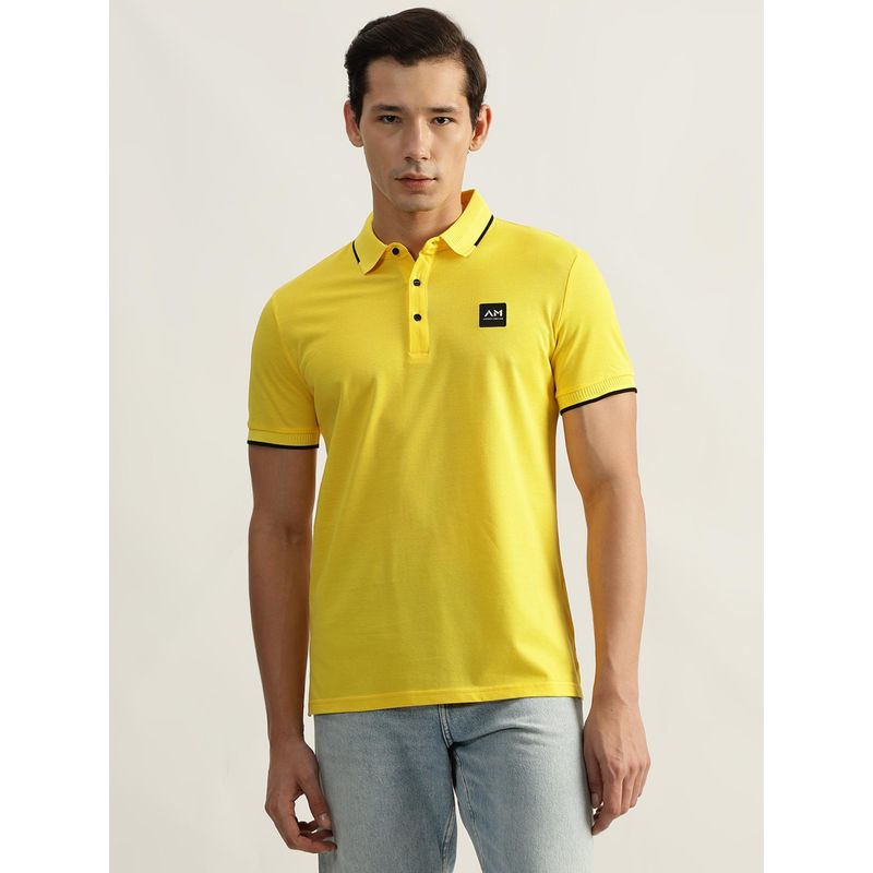 Antony Morato Mens Yellow Solid Polo Collar Short Sleeves T-Shirt (M)