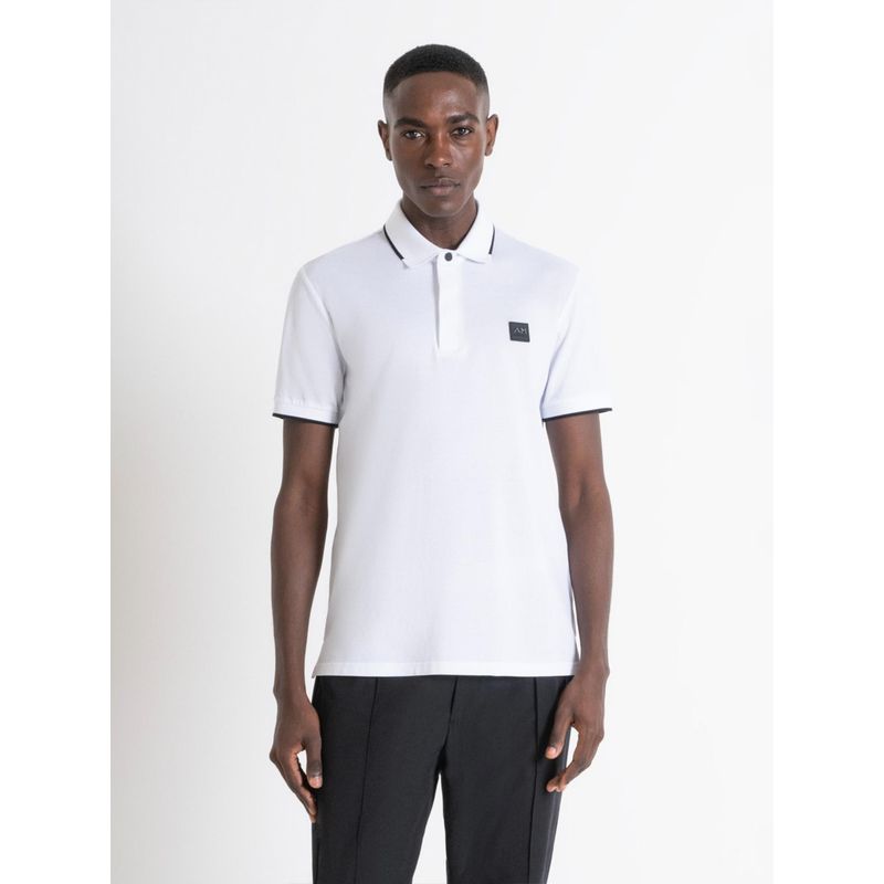 Antony Morato Mens White Solid Polo Collar Short Sleeves T-Shirt (S)