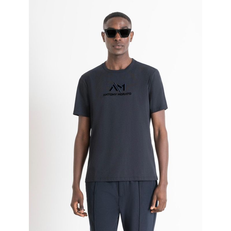 Antony Morato Mens Navy Blue Graphic Crew Neck Short Sleeves T-Shirt (XL)