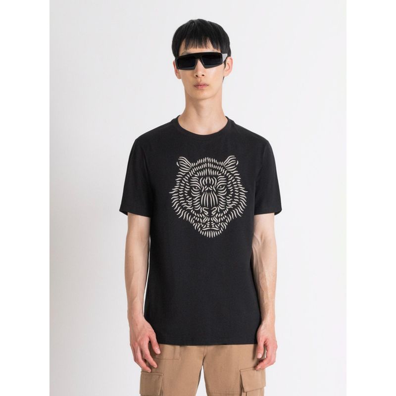 Antony Morato Mens Black Graphic Crew Neck Short Sleeves T-Shirt (L)
