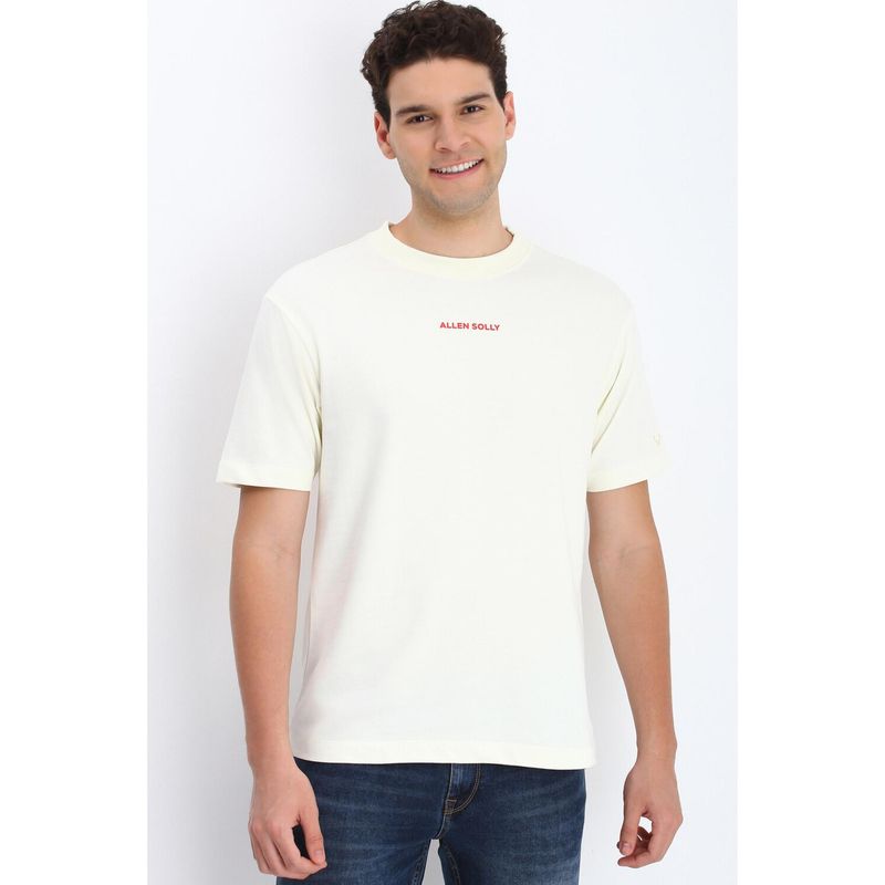 Allen Solly Mens Cream Printed Crew Neck Graphic T-Shirt (XL)