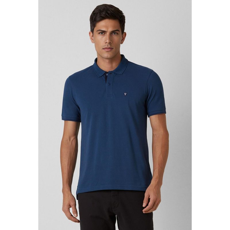 Van Heusen Mens Navy Blue Solid Polo Neck T-Shirt (S)