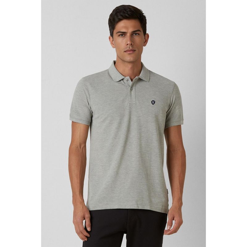 Van Heusen Mens Grey Textured Polo Neck T-Shirt (L)