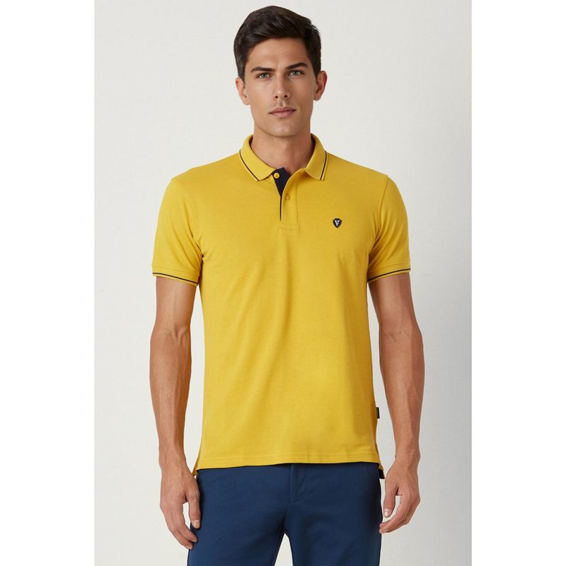 Van Heusen Mens Yellow Solid Polo Neck T-Shirt (S)