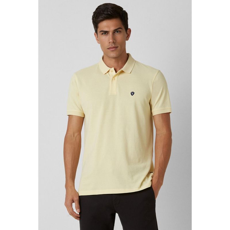 Van Heusen Mens Yellow Solid Polo Neck T-Shirt (2XL)