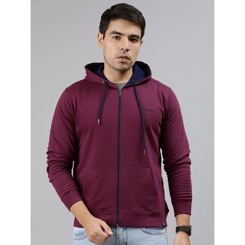 Urbano Fashion Men's Maroon Cotton Zippered Hooded Jacket (L)