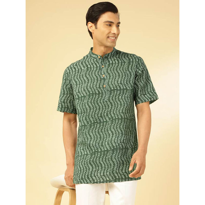 Fabindia Green Cotton Batik Printed Short Kurta (XS)