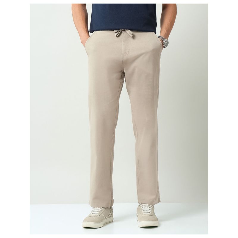AD By Arvind Solid Cream Mid Rise Regular Fit Trouser (38)