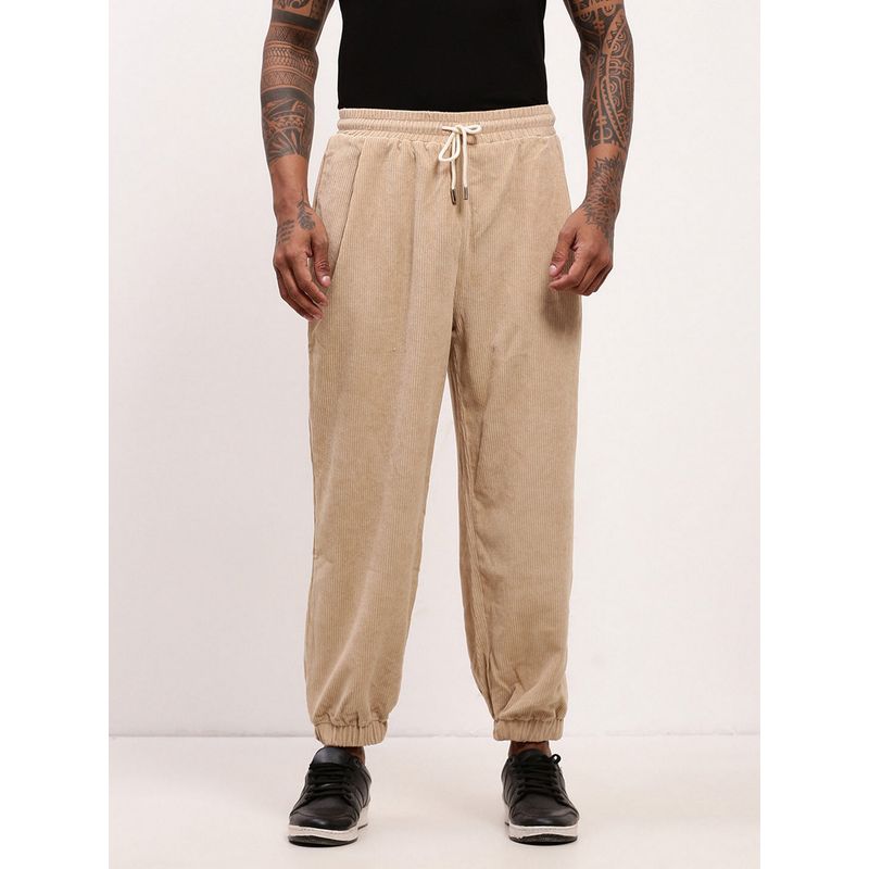 SHOWOFF Men Beige Relaxed Fit Corduroy Joggers (34)