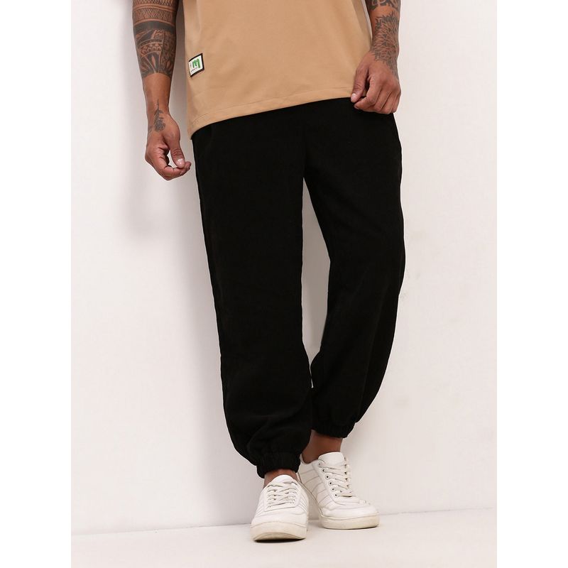SHOWOFF Men Black Relaxed Fit Corduroy Joggers (28)