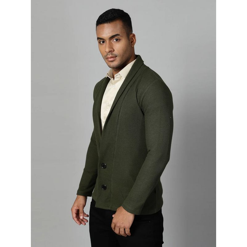 RIGO Olive Shawl Collar Waffle Men Cardigan (XL)