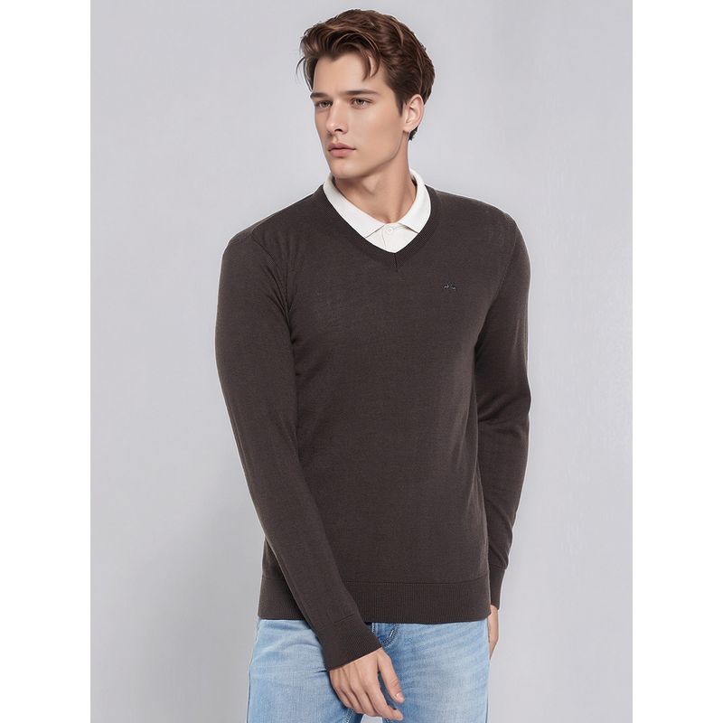 98 Degree North Men Merino Wool Blend V-Neck Charcoal Pullover Sweater (L)
