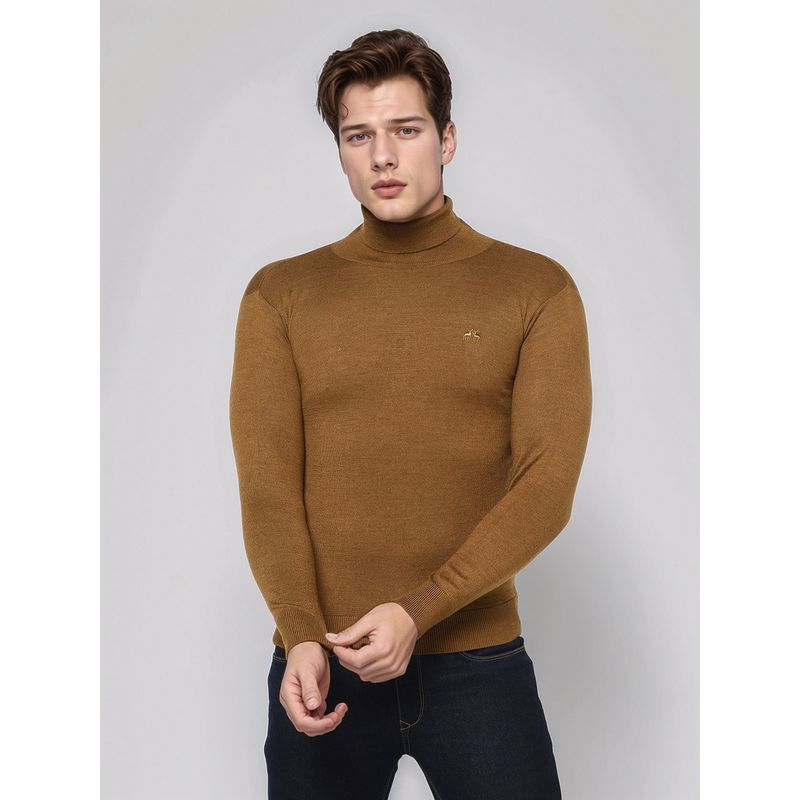 98 Degree North Men Merino Wool Blend Turtle Neck Khaki Pullover Sweater (2XL)