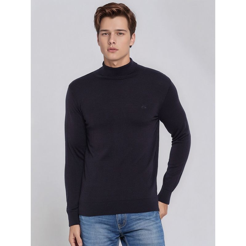 98 Degree North Men Merino Wool Blend Turtle Neck Navy Blue Pullover Sweater (L)