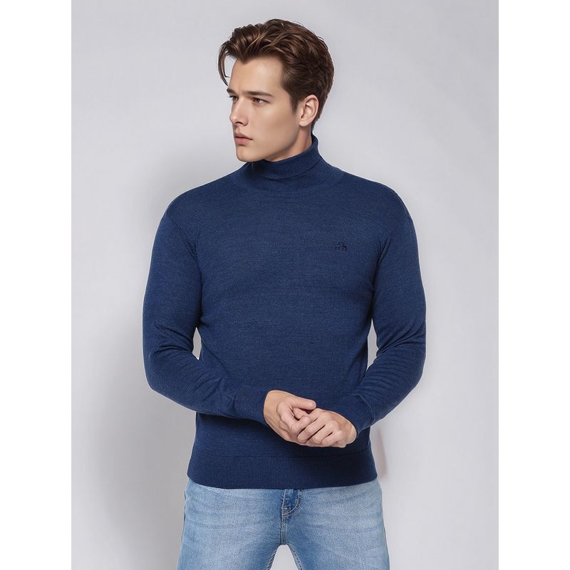 98 Degree North Men Merino Wool Blend Turtle Neck Blue Pullover Sweater (XL)