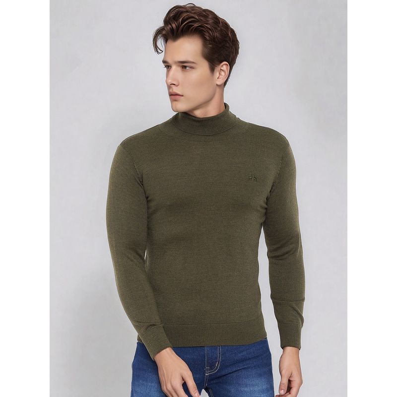 98 Degree North Men Merino Wool Blend Turtle Neck Pullover Olive Sweater (XL)