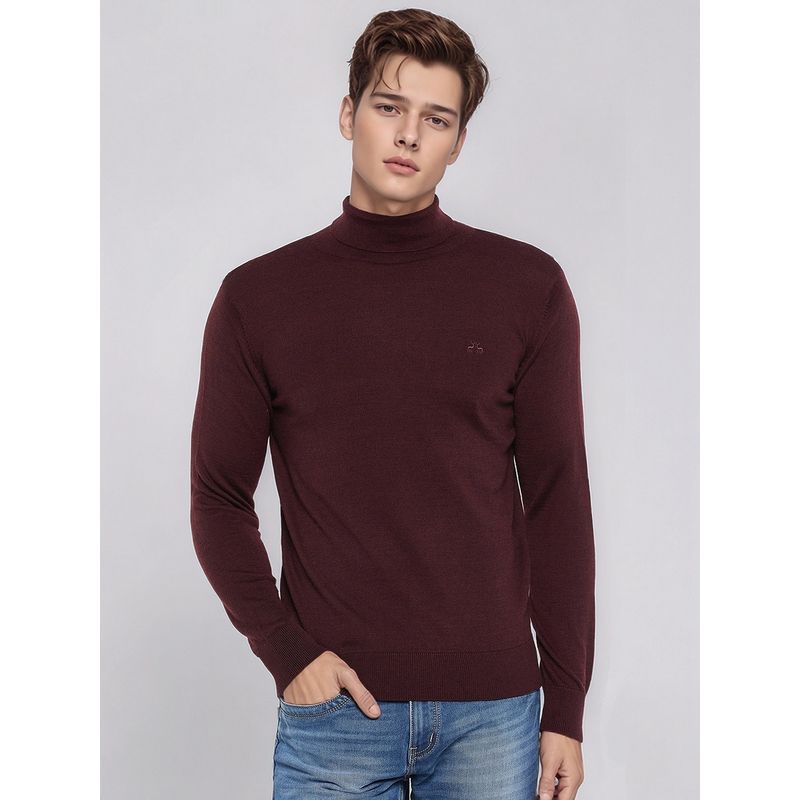 98 Degree North Men Merino Wool Blend Turtle Neck Wine Pullover Sweater (XL)