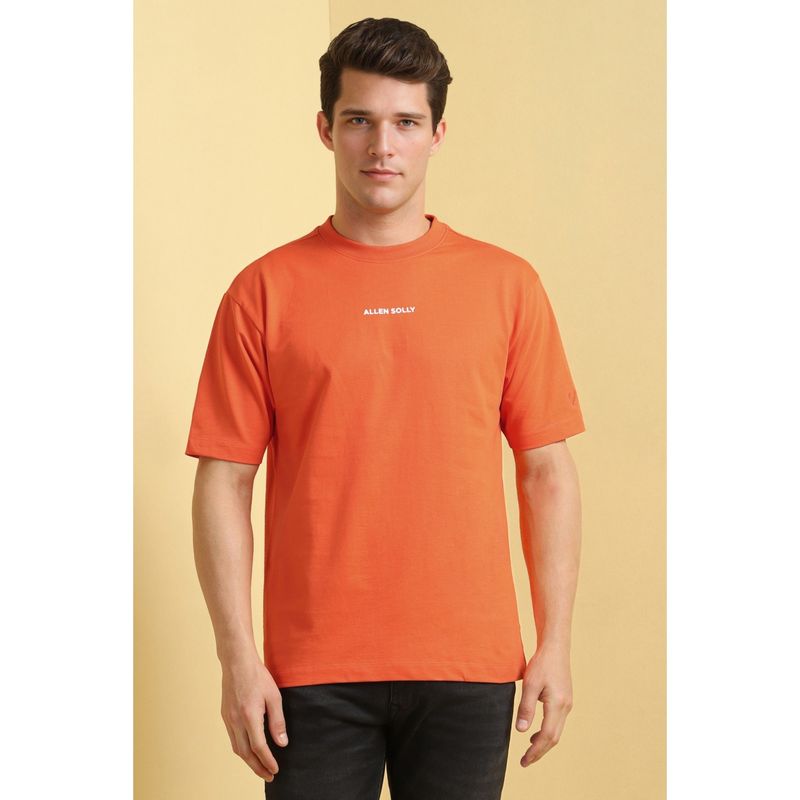 Allen Solly Men Orange Printed Crew Neck T-Shirt (M)
