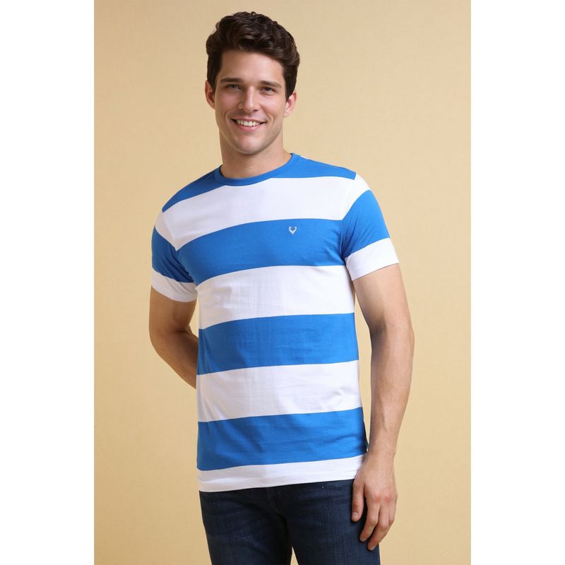Allen Solly Men White Stripe Crew Neck T-Shirt (L)