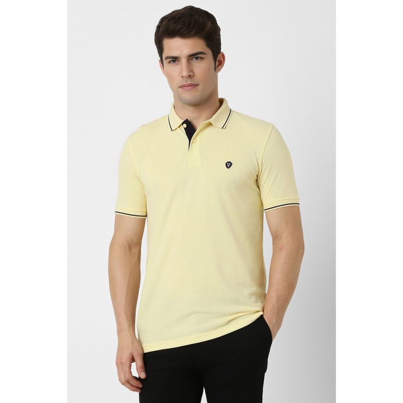Van Heusen Men Yellow Solid Polo Neck T-Shirt (M)