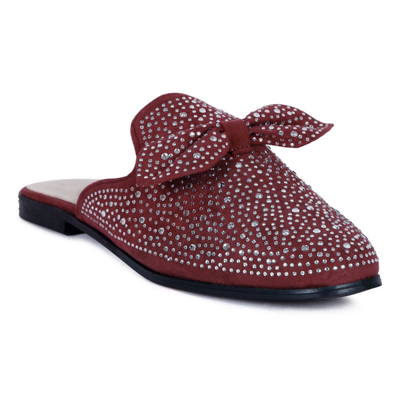London Rag Embellished Casual Bow Mules in Burgundy (EURO 36)