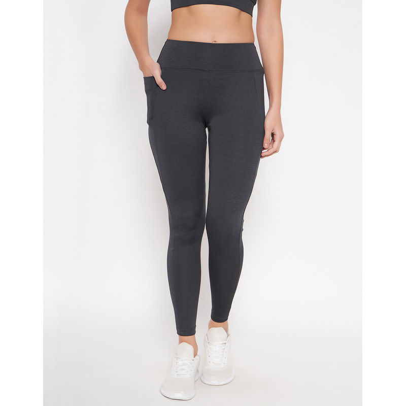 Buy High-Rise Active Tights in Grey Melange with Side Pocket Online India,  Best Prices, COD - Clovia - AB0100A01