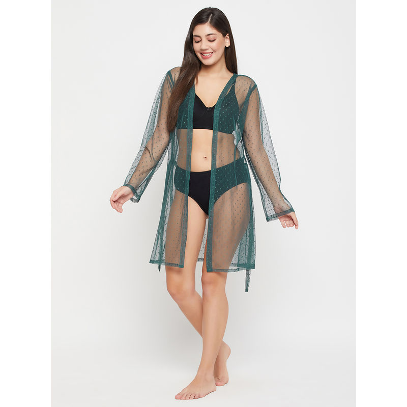 Clovia Green Self Design Robe (2XL)