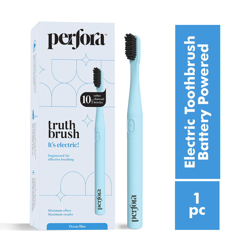 Perfora Ocean Blue Electric Toothbrush with 2 Vibrating Modes and Charcoal Bristles for Enhanced Whitening