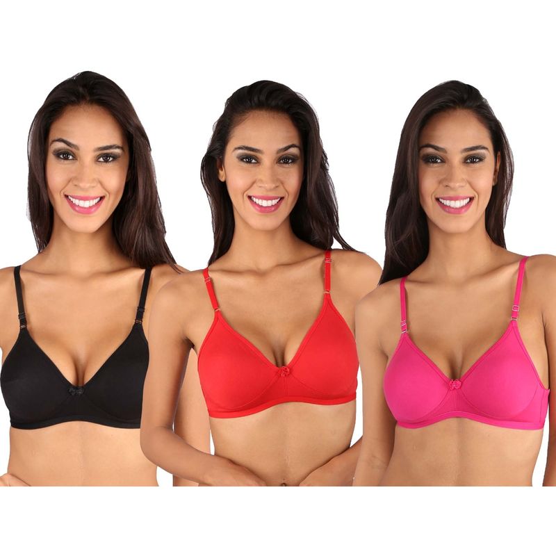 Bralux Dolly T-Shirt Bra Black-Red-Rani Set Of 3 (30B)