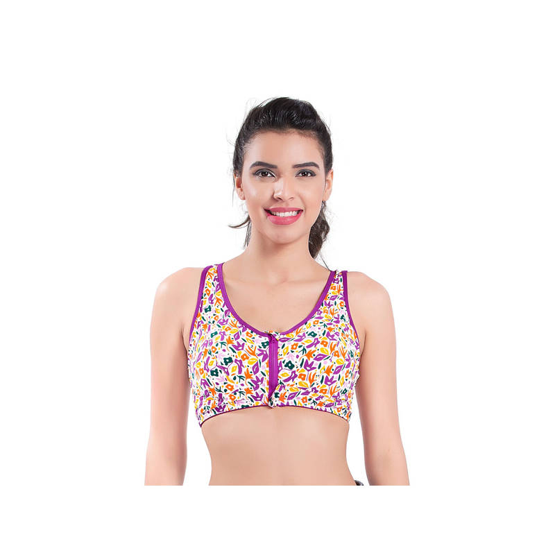 Bralux White Full Coverage Front Zip High Support Removable Pads Sports Bra (3XL)