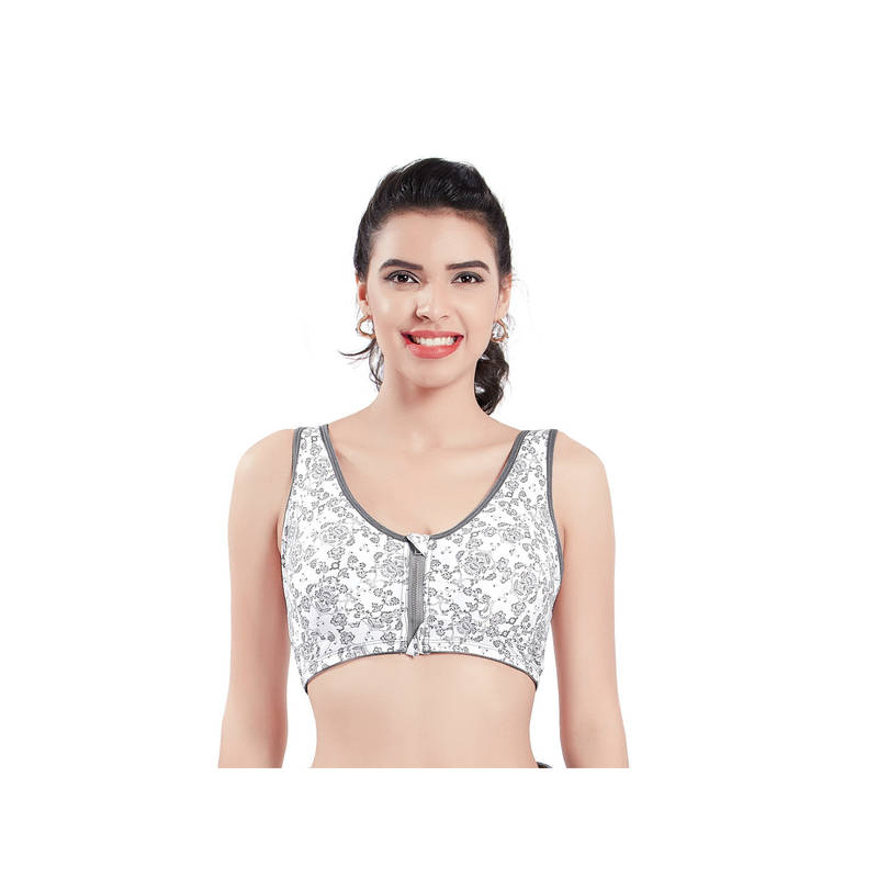 Bralux White Full Coverage Front Zip High Support Removable Pads Sports Bra (M)